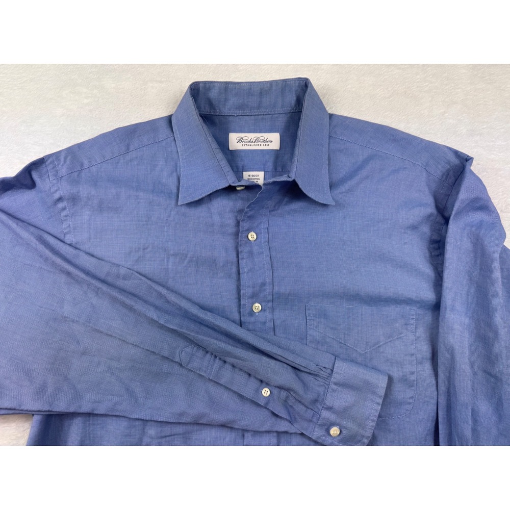Brooks Brothers Blue Cotton Button Down Shirt Italian Fabric 16-36/37 Mens